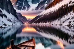 Breathtaking Image of a Fjord-side Rowboat at Sunset
