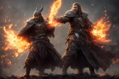 The Clash of Light and Battle: A Viking Hero Confronts a Blinding Blast of Energy